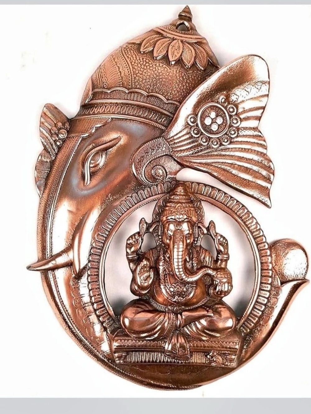Ganesha Elephant Wall Sculpture in copper color 17” long